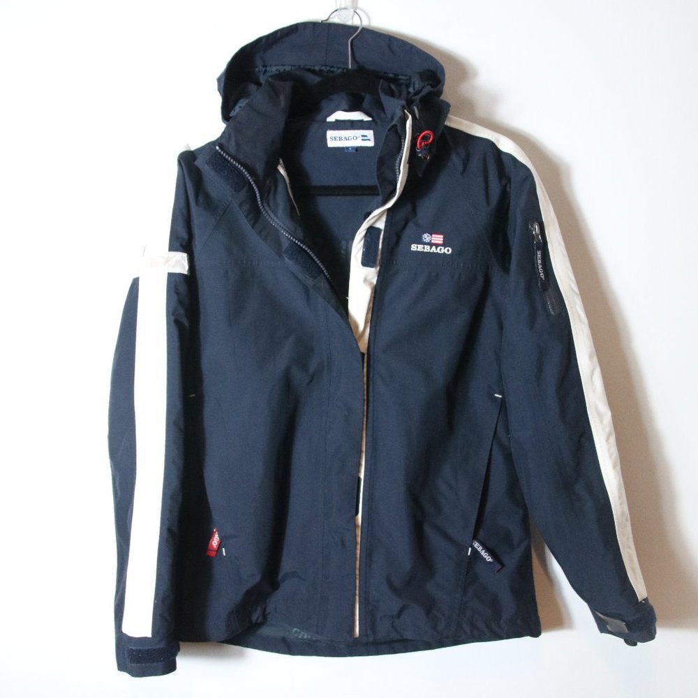 Sebago‎ Navy Men's Nautical Nylon Hooded Zip Up Jacket Size Small